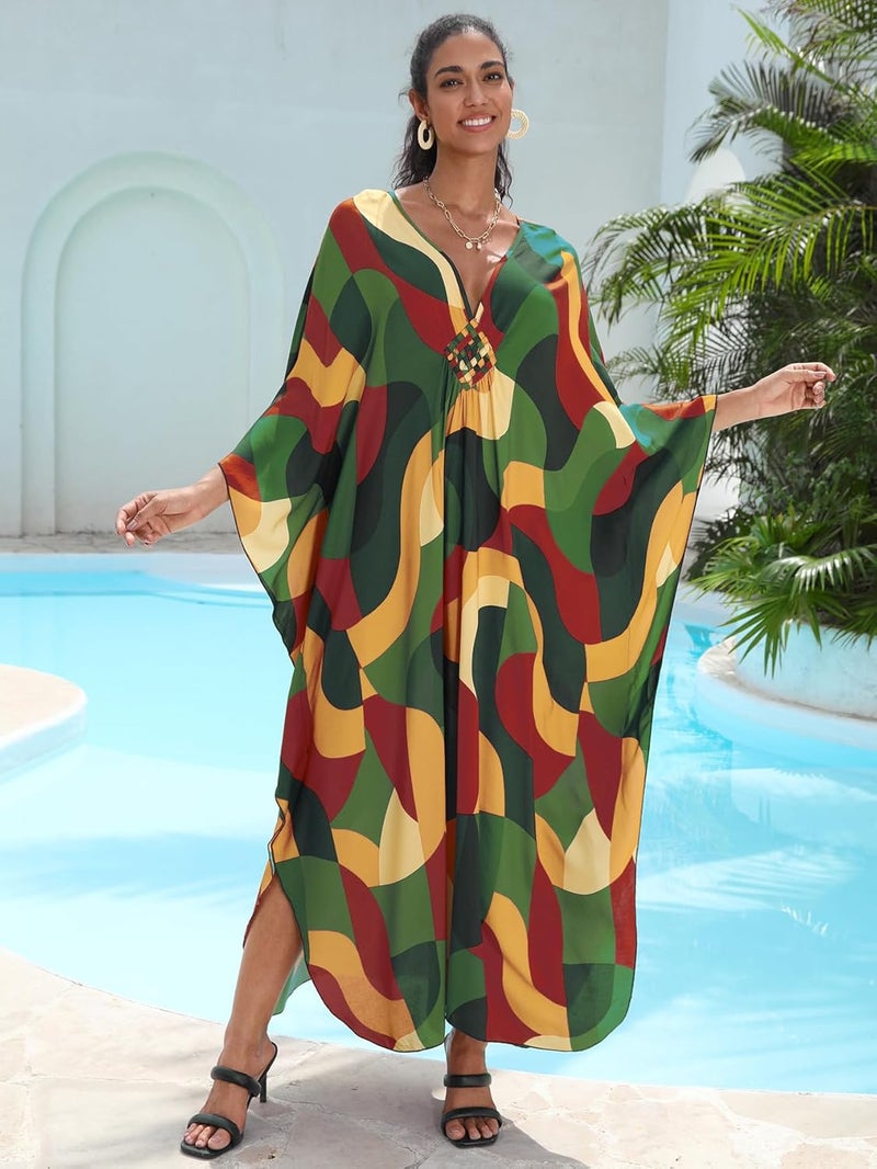KEYLORTING Women's Plus Size Kaftan Dress – Plus Size Maxi Dress Moo Moos Beach Cover Up,Bathing Suit Cover-Up Loungewear - Image 4